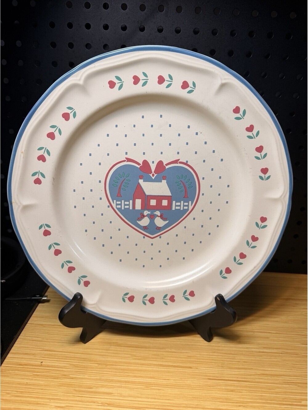 Vintage Baker Hart Stuart Pink Ribbon Goose Heart Plate 12 Inch 12” Blue Pink